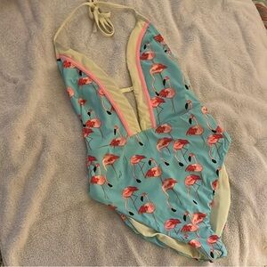 The Bikini Lab Flamingo Print One Piece - Blue and Pink